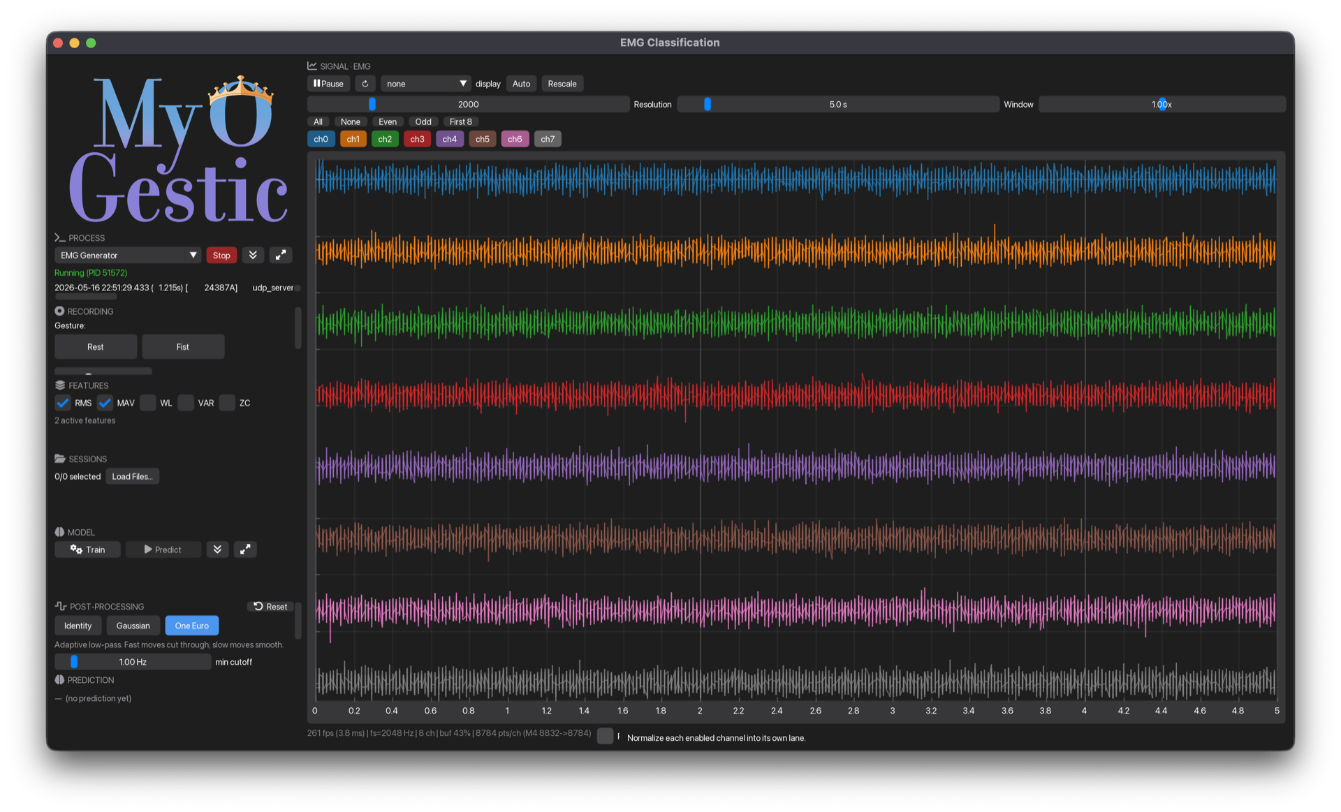 EMG classification demo running