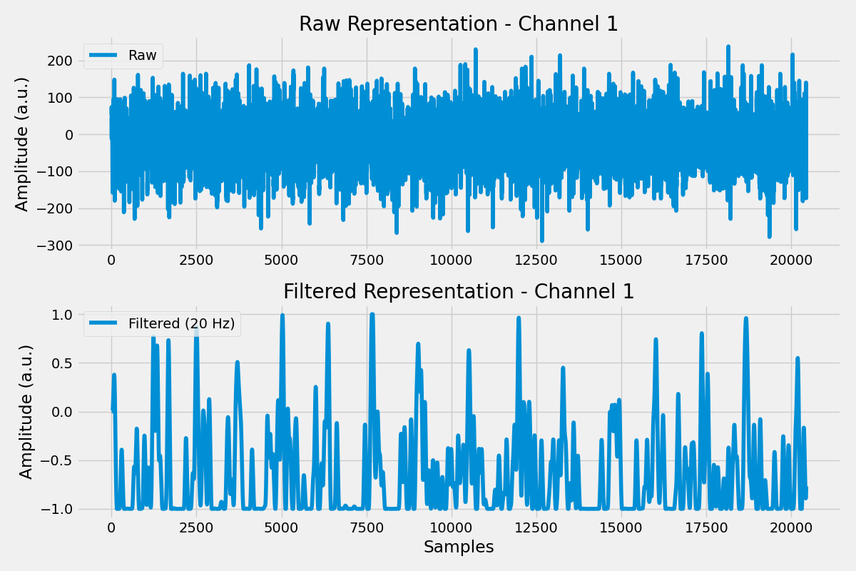 Raw Representation - Channel 1, Filtered Representation - Channel 1